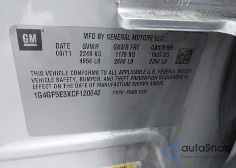 2012 Buick Lacrosse Premium 2 Group from USA, damaged, VIN 1G4GF5E3XCF120642